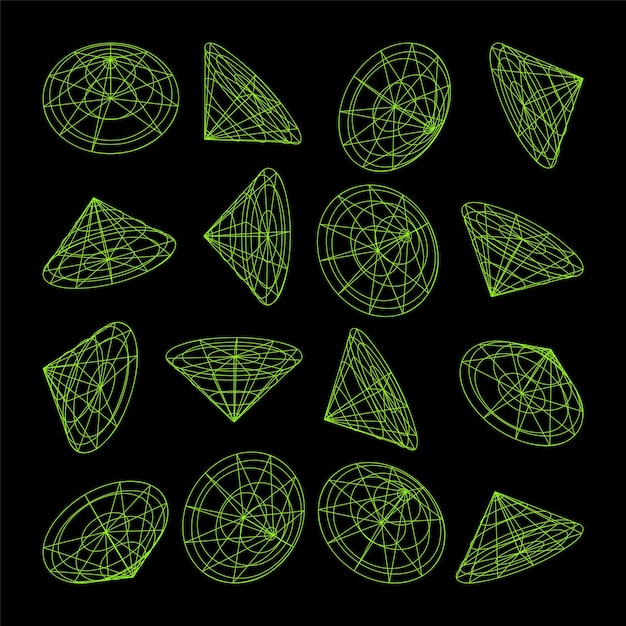 wireframe lined shapes perspective mesh d grid low poly geometric elements retro futuristic design