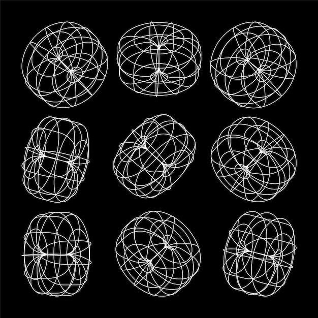 Wireframe lined shapes perspective mesh d grid low poly geometric elements retro futuristic design