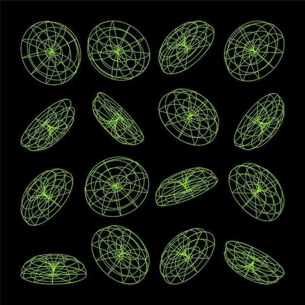 Wireframe lined shapes perspective mesh d grid low poly geometric elements retro futuristic design