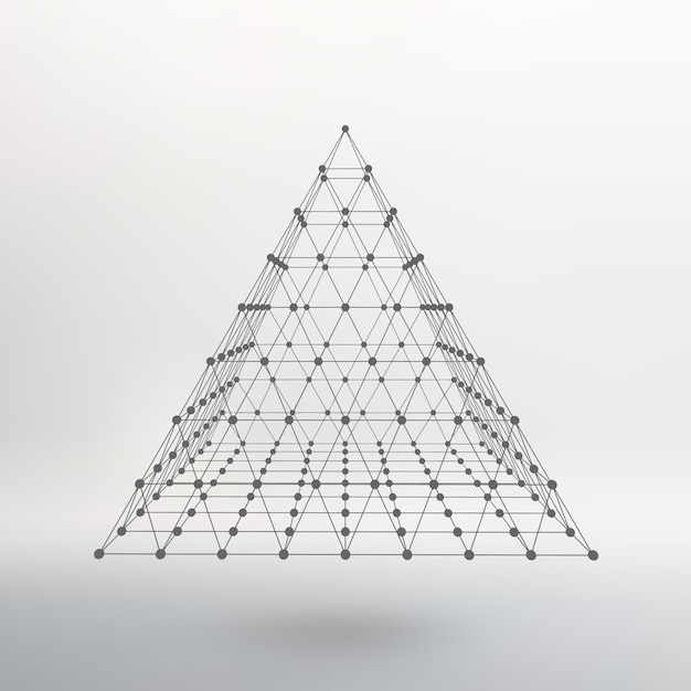 Wireframe mesh Polygonal pyramid Pyramid of the lines connected points Atomic lattice
