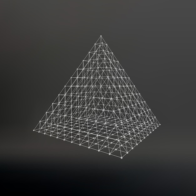 Wireframe mesh Polygonal pyramid Pyramid of the lines connected points Atomic lattice
