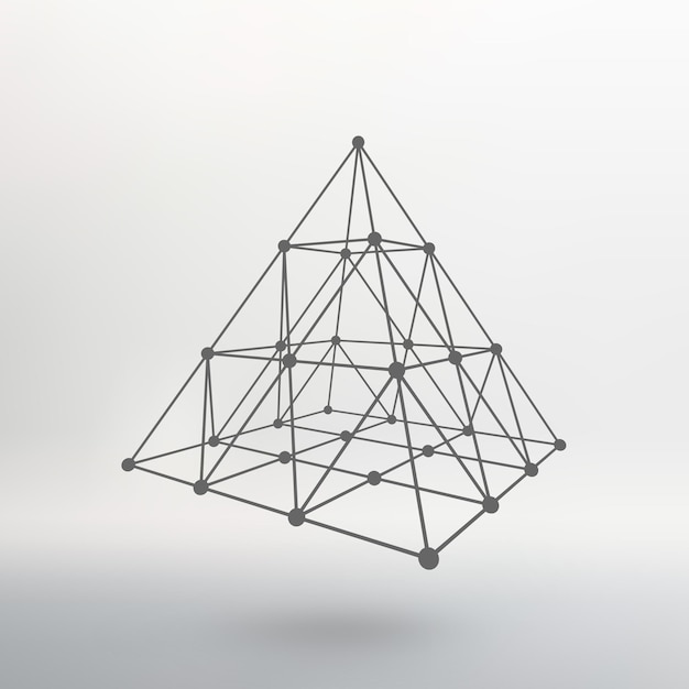 Wireframe mesh Polygonal pyramid Pyramid of the lines connected points Atomic lattice