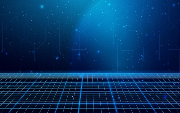 wireframe perspective grid space neon infinity mesh abstract retro background vector illustration