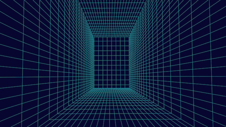 Vektor wireframe room on blue background digital vector perspective grid box for design