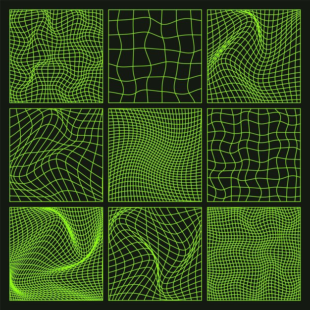 wireframe shapes lined perspective mesh d grid low poly geometric elements retro futuristic design