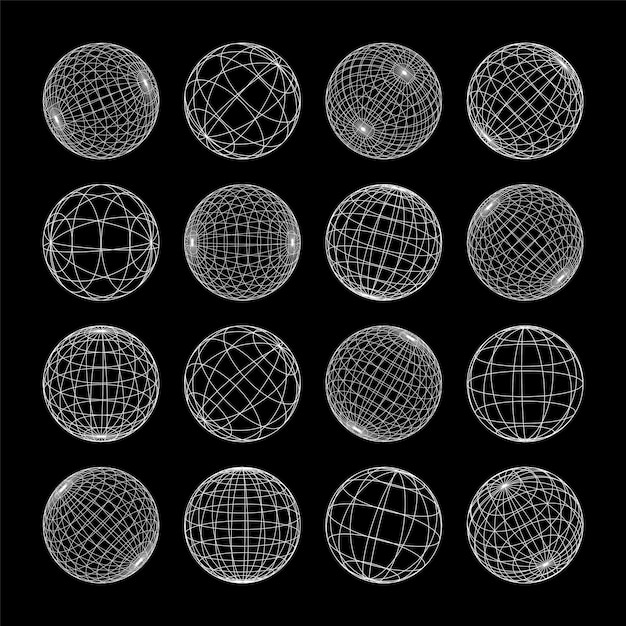 wireframe shapes lined sphere perspective mesh d grid low poly geometric elements retro futuristic