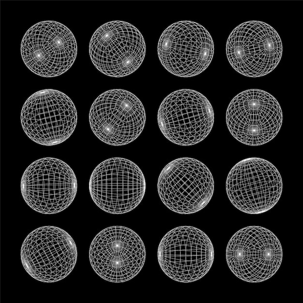 wireframe shapes lined sphere perspective mesh d grid low poly geometric elements retro futuristic