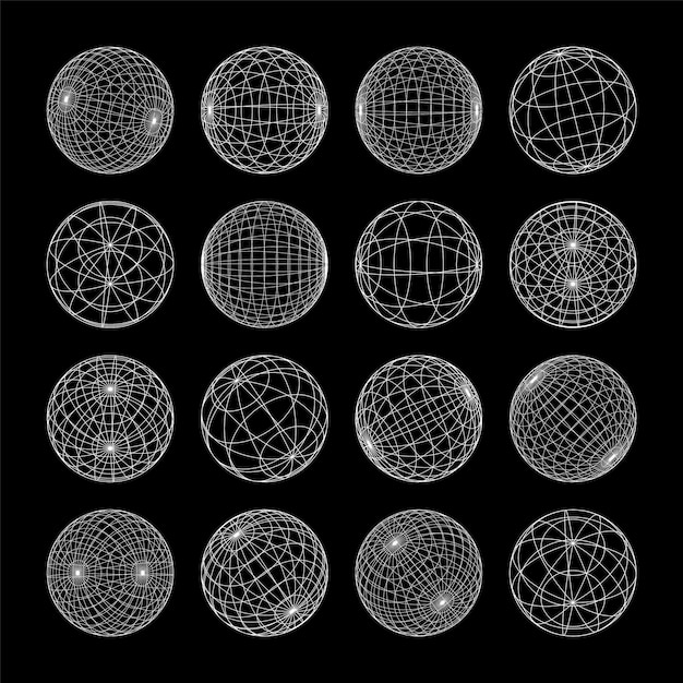 wireframe shapes lined sphere perspective mesh d grid low poly geometric elements retro futuristic
