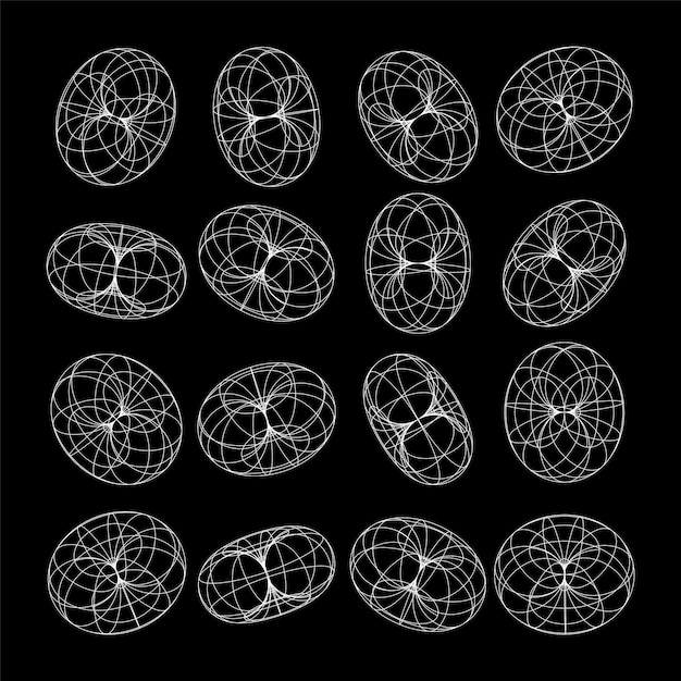 Wireframe shapes lined torus perspective mesh d grid low poly geometric elements retro futuristic