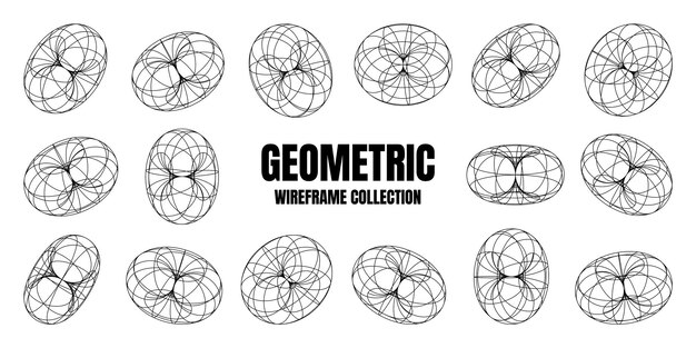 wireframe shapes lined torus perspective mesh d grid low poly geometric elements retro futuristic