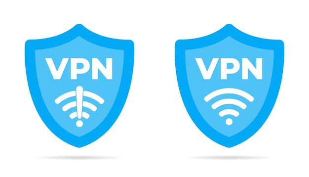 Wireless shield VPN wifi and no vpn icon sign flat design vector illustration set