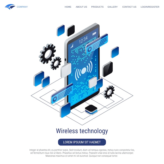 Wireless technology modern 3d isometric vector concept illustration