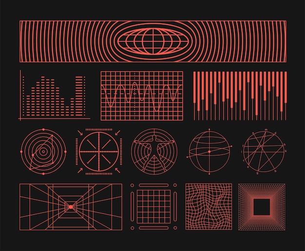 wires grid frame shape vector retro futuristic y2k element