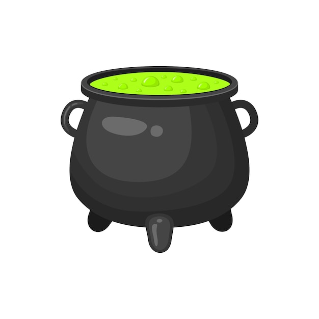 witch cauldron with green liquid magic bubbling potion halloween design element