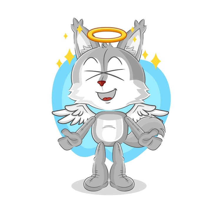 Vektör wolf angel with wings vector cartoon character