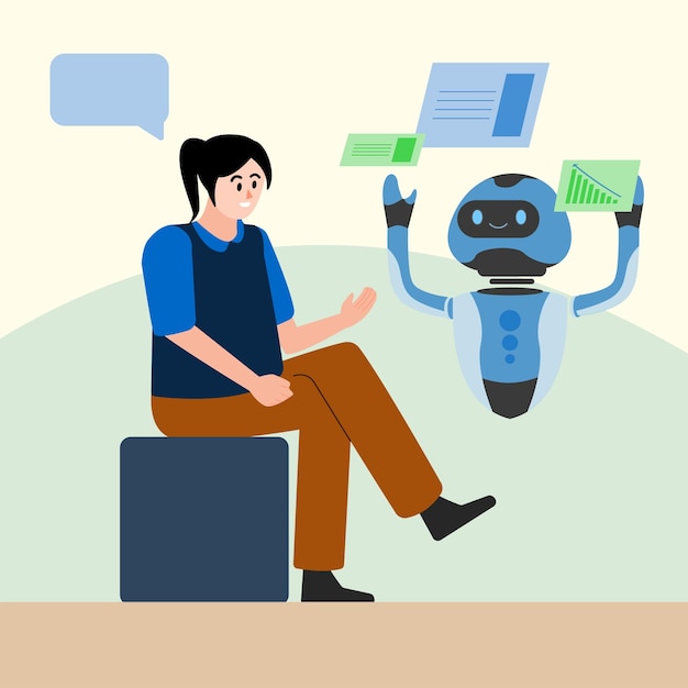 Woman and Robot Conversation HumanAI Interaction Scene
