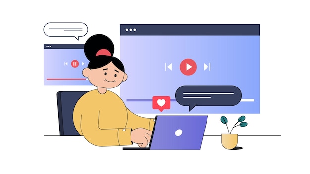Woman editing an explainer video. Video marketing concept