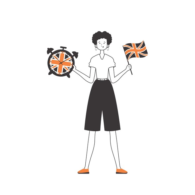 woman english teacher the concept of learning a foreign language lineart style isolated vector illustration