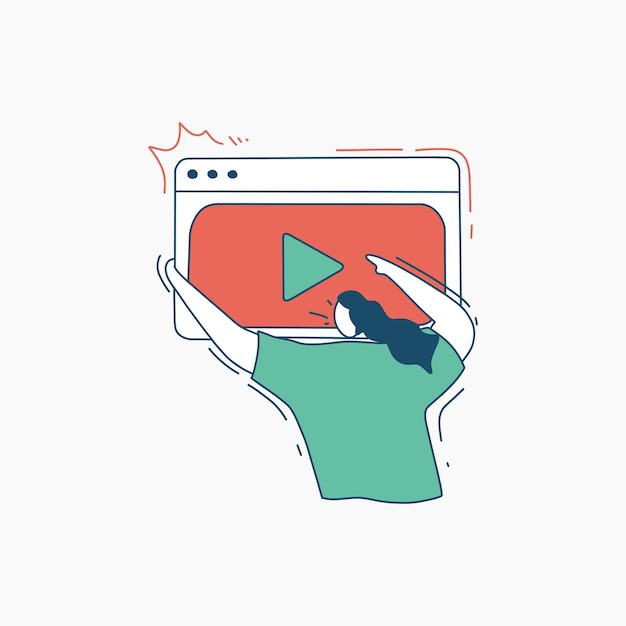 Woman Holding a Large Video Player with Play Button