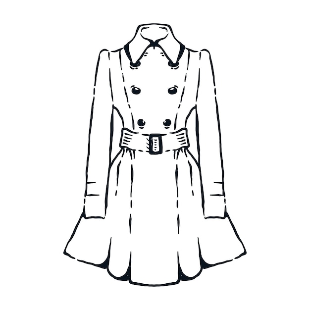 Woman slim jacket coat for winter dress fashion hand drawn line sketch vector illustration