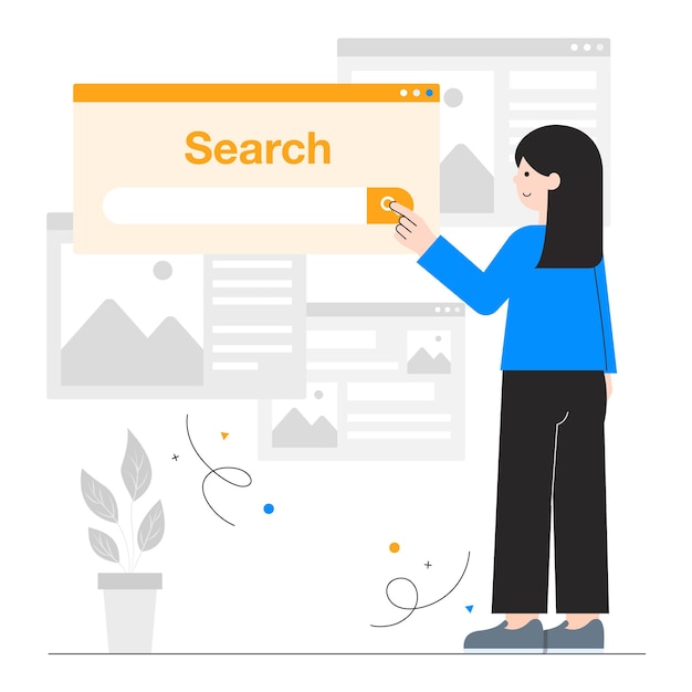 Woman Using Search Engine Illustrations