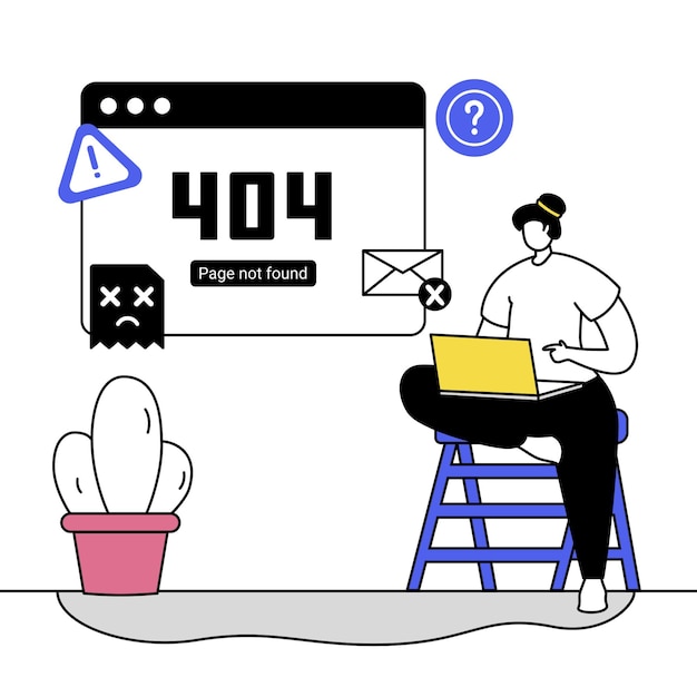 Woman with laptop encountering 404 error on a website