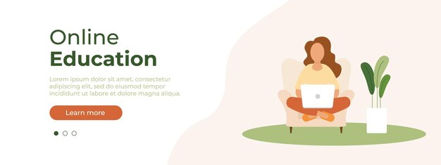 woman with laptop sitting in home and working layout for website page concept illustration for working freelancing studying education work from home vector illustration eps 10
