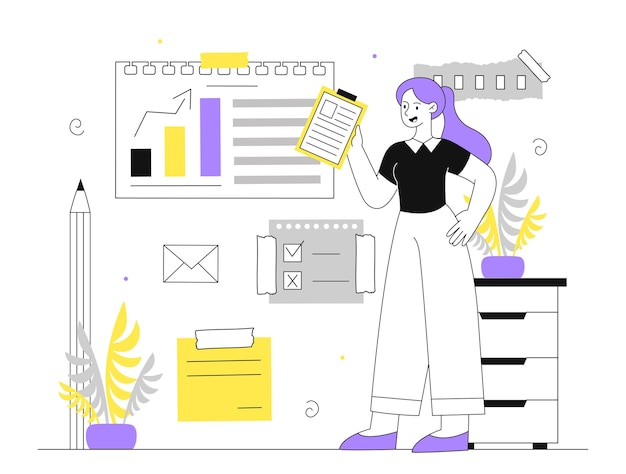Woman with office notes line young girl with documents and paper sheets paperwork with contracts at