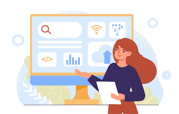 Woman with software integration vector concept