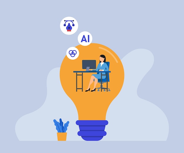 Woman working inside a light bulb