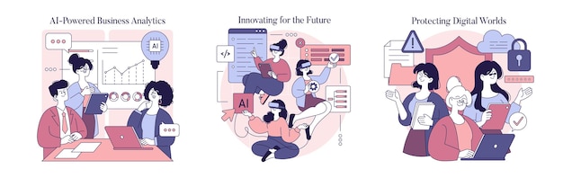 Women in ai working on innovation and analytics highlighting collaboration creativity and digital