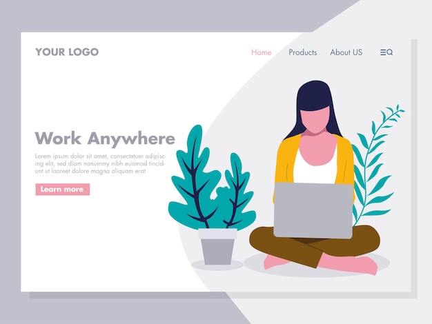 Women Sitting working on a laptop Illustration 