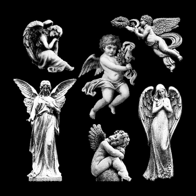 woodcut style angel clip art