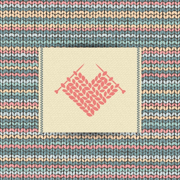 Wool knitted pattern with heart embroidery