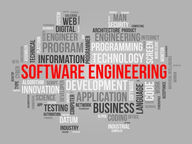 Word cloud background concept for Software engineering computer programming system cloud technology development of application management vector illustration