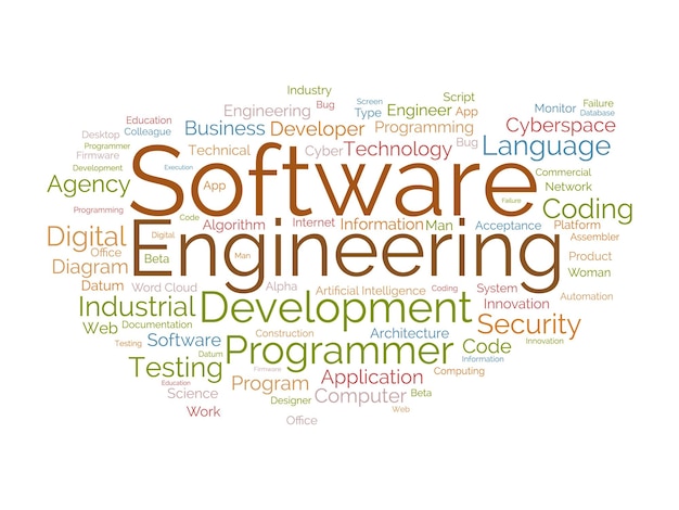 Word cloud background concept for Software engineering computer programming system cloud technology development of application management vector illustration