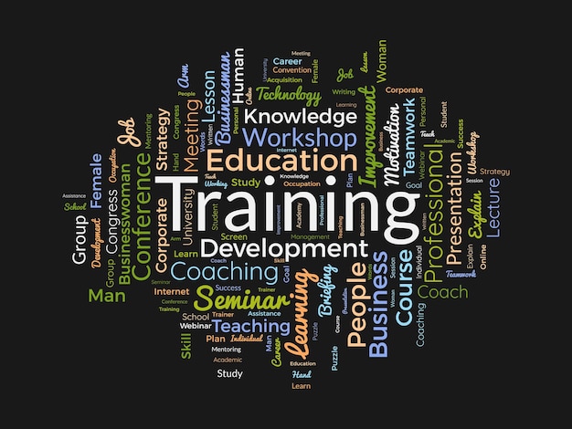 Word cloud background concept for Training Professional career development with business workshop conference skill study vector illustration