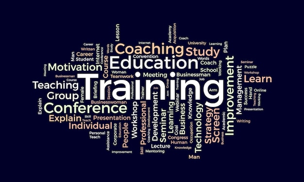 Word cloud background concept for Training Professional career development with business workshop conference skill study vector illustration