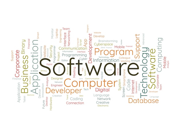 Word cloud bakgrundskoncept för programvara Datorprogrammering utveckling av molnnätverksteknik vektorillustration