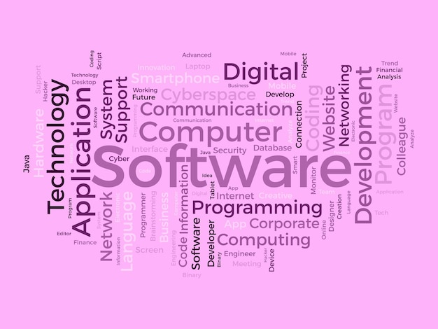 Word cloud bakgrundskoncept för programvara Datorprogrammering utveckling av molnnätverksteknik vektorillustration
