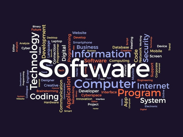 Word cloud bakgrundskoncept för programvara Datorprogrammering utveckling av molnnätverksteknik vektorillustration