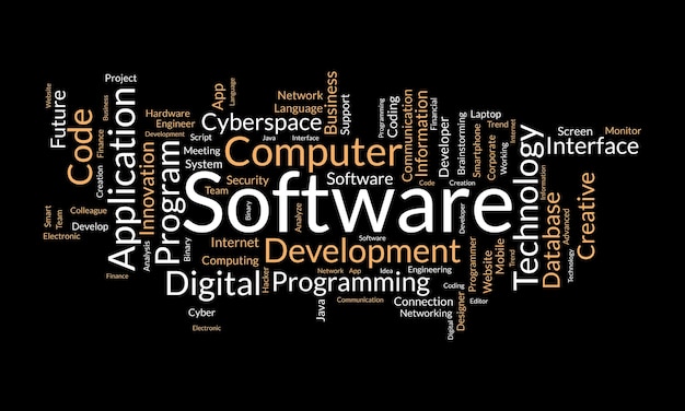 Word cloud bakgrundskoncept för programvara Datorprogrammering utveckling av molnnätverksteknik vektorillustration