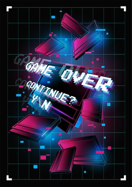 Word Game over in geometric shapes background.