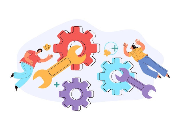 Workers people team characters working