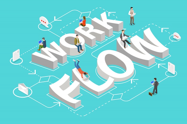 Workflow flat isometric vector concept.