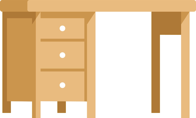 Working Desk in Flat Style Front View