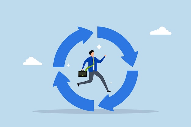 working habit businessman running on habit circle arrow diagram