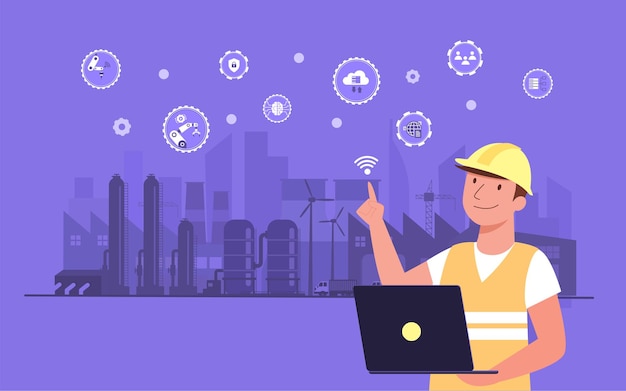 Working person using wireless technology to control