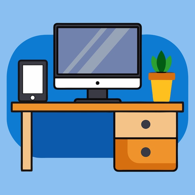 Workspace Vector Icon Illustration Monitor And Laptop On Table Workspace Icon Concept White Isolated Flat Cartoon Style Suitable for Web Landing Page Banner Flyer Sticker Card Background