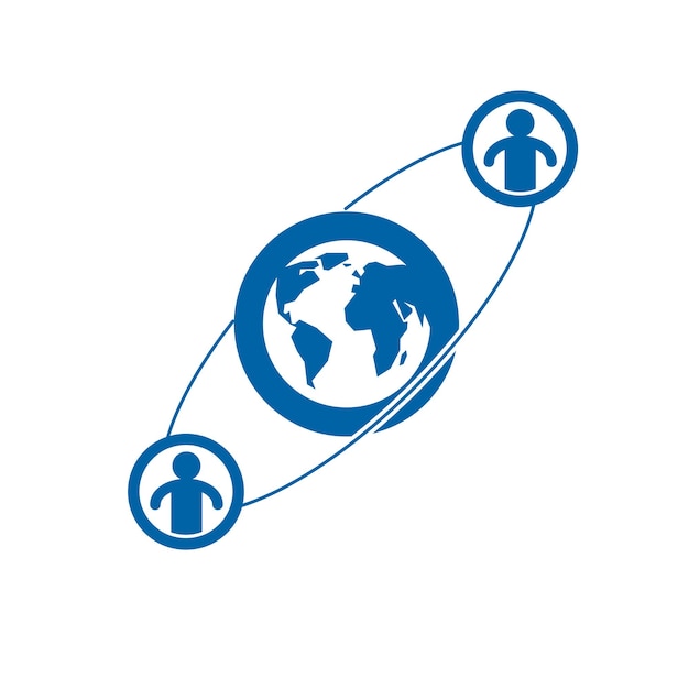 world and person creative logo, unique vector symbol created with different icons. system and social matrix sign. person and humankind interacts with each other. system and social matrix sign.